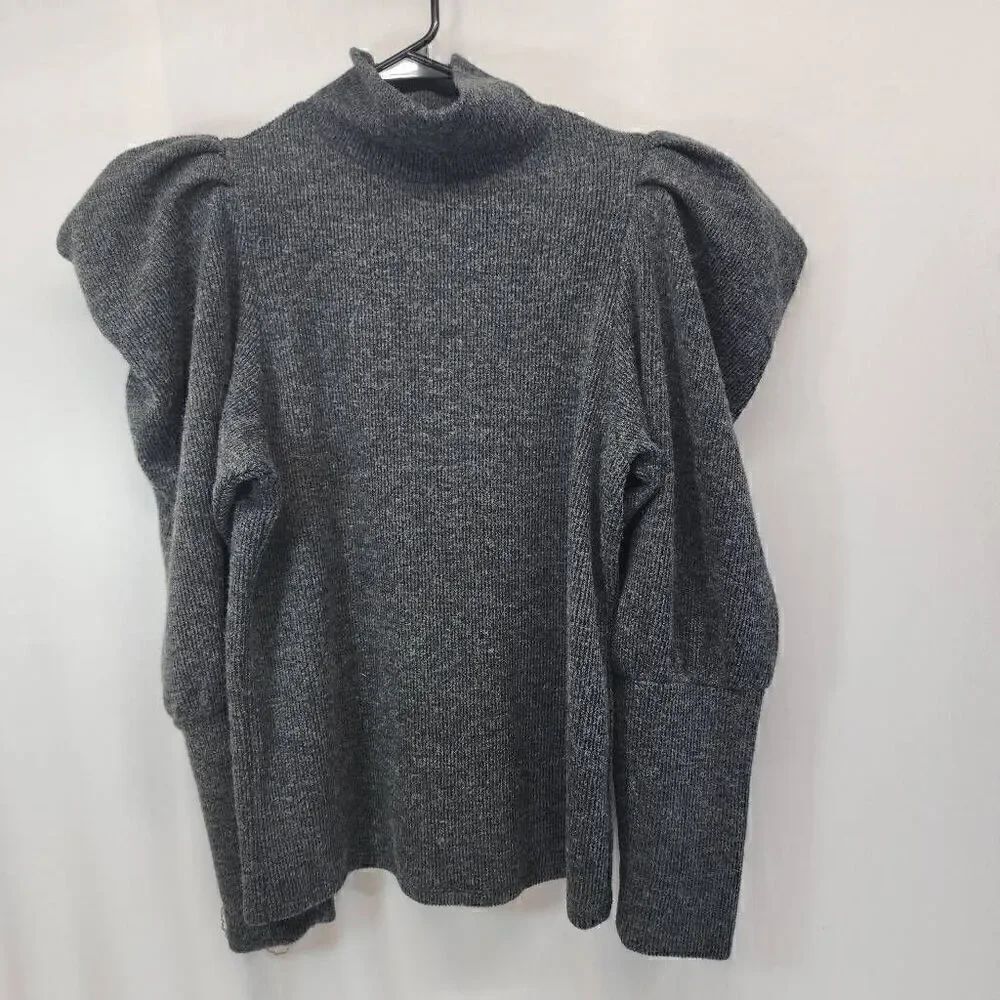 Express Size M Women’s Puff Sleeve Mock Neck Pullover Sweater Dark Gray N13 NWT